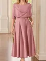 Glamorous A-Line Scoop 1/2 Sleeves Ruffles Tea-Length Mother of the Bride Dress