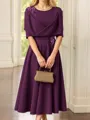 Glamorous A-Line Scoop 1/2 Sleeves Ruffles Tea-Length Mother of the Bride Dress