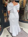 Noble Sheath Scoop Short Sleeves Bow Asymmetrical Corset Mother of the Bride Dress
