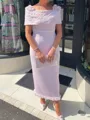Tasteful Sheath Square Short Sleeves Ankle-Length Stretch Crepe Mother of the Bride Dress