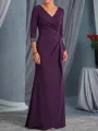 Timeless Sheath V-Neck Pleated Floor-Length Jersey Mother of the Bride Dress