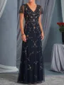 Resplendent Sheath V-Neck Appliques Lace Floor-Length Tulle Mother of the Bride Dress