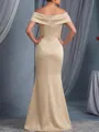 Modest Sheath Off-The-Shoulder Pleated Floor-Length Silk Like Satin Mother of the Bride Dress