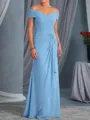 Gorgeous Sheath Off-The-Shoulder Pleated Sweep Train Chiffon Mother of the Bride Dress