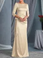 Unique Sheath Bateau Bow Floor-Length Silk Like Satin Mother of the Bride Dress