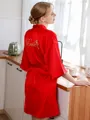 Comfortable Silk like Satin Embroidery Bride Robes