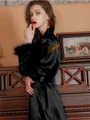 Gorgeous Silk like Satin Whith Feathers/Fur Bridesmaid Robes
