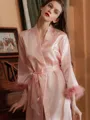 Comfortable Silk like Satin Whith Feathers/Fur Robes