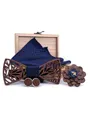 Classic Modern Wood Bow Tie Cufflinks Pocket Square