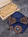 Classic Modern Wood Bow Tie Cufflinks Pocket Square