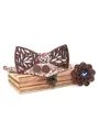 Classic Modern Wood Bow Tie Cufflinks Pocket Square