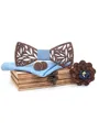 Classic Modern Wood Bow Tie Cufflinks Pocket Square