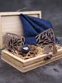 Classic Modern Wood Bow Tie Cufflinks Pocket Square