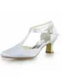 Women's White Satin Closed Toe Chunky Heel With Buckle High Heels