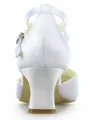 Women's White Satin Closed Toe Chunky Heel With Buckle High Heels