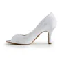 Women's Lace Satin Stiletto Heel Peep Toe Sandals White Wedding Shoes