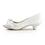 Women's Satin Kitten Heel Peep Toe Sandals White Wedding Shoes With Bowknot