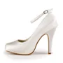 Women's Satin Stiletto Heel Closed Toe Platform Ivory Wedding Shoes With Buckle