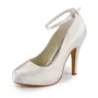 Women's Satin Stiletto Heel Closed Toe Platform Ivory Wedding Shoes With Buckle