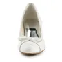 Women's Satin Spool Heel Closed Toe Pumps Ivory Wedding Shoes With Bowknot