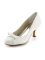 Women's Satin Spool Heel Closed Toe Pumps Ivory Wedding Shoes With Bowknot