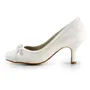 Women's Satin Spool Heel Closed Toe Pumps Ivory Wedding Shoes With Bowknot