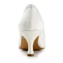 Women's Satin Spool Heel Closed Toe Pumps Ivory Wedding Shoes With Bowknot