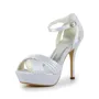 Women's Satin Stiletto Heel Peep Toe Platform Sandals White Wedding Shoes With Buckle