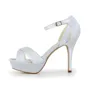 Women's Satin Stiletto Heel Peep Toe Platform Sandals White Wedding Shoes With Buckle