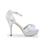 Women's Satin Stiletto Heel Peep Toe Platform Sandals White Wedding Shoes With Buckle