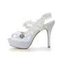 Women's Satin Peep Toe Stiletto Heel White Shoes With Wedding Bowknot