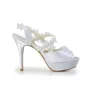 Women's Satin Peep Toe Stiletto Heel White Shoes With Wedding Bowknot