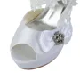 Women's Satin Peep Toe Stiletto Heel White Shoes With Wedding Bowknot