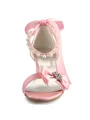 Women's Satin Wedge Heel Peep Toe With Rhinestone Pearl Bowknot Pink Wedding Shoes