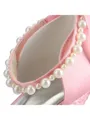 Women's Satin Wedge Heel Peep Toe With Rhinestone Pearl Bowknot Pink Wedding Shoes