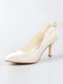 Women's Satin Closed Toe Spool Heel With Bowknot Wedding Shoes