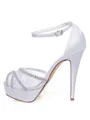 Women's Satin Peep Toe Stiletto Heel Rhinestones Wedding Shoes