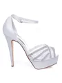 Women's Satin Peep Toe Stiletto Heel Rhinestones Wedding Shoes
