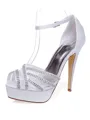 Women's Satin Peep Toe Stiletto Heel Rhinestones Wedding Shoes