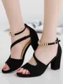 Women's Suede Chunky Heel Peep Toe Sandals