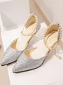 Women's Pearl Stiletto Heel Closed Toe High Heels
