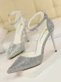 Women's Stiletto Heel Closed Toe PU With Rhinestone High Heels