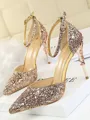 Women's Stiletto Heel Closed Toe Sparkling Glitter With Buckle Sandals