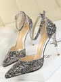 Women's Stiletto Heel Closed Toe Sparkling Glitter With Buckle Sandals