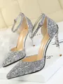 Women's Stiletto Heel Closed Toe Sparkling Glitter With Buckle Sandals