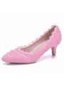 Women's PU With Beading Closed Toe Kitten Heel High Heels