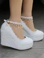 Women's PU Closed Toe Wedge Heel With Beading Wedges Shoes
