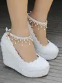 Women's PU Closed Toe Wedge Heel With Beading Wedges Shoes