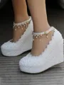 Women's PU Closed Toe Wedge Heel With Beading Wedges Shoes