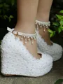 Women's PU Closed Toe Wedge Heel With Beading Wedges Shoes